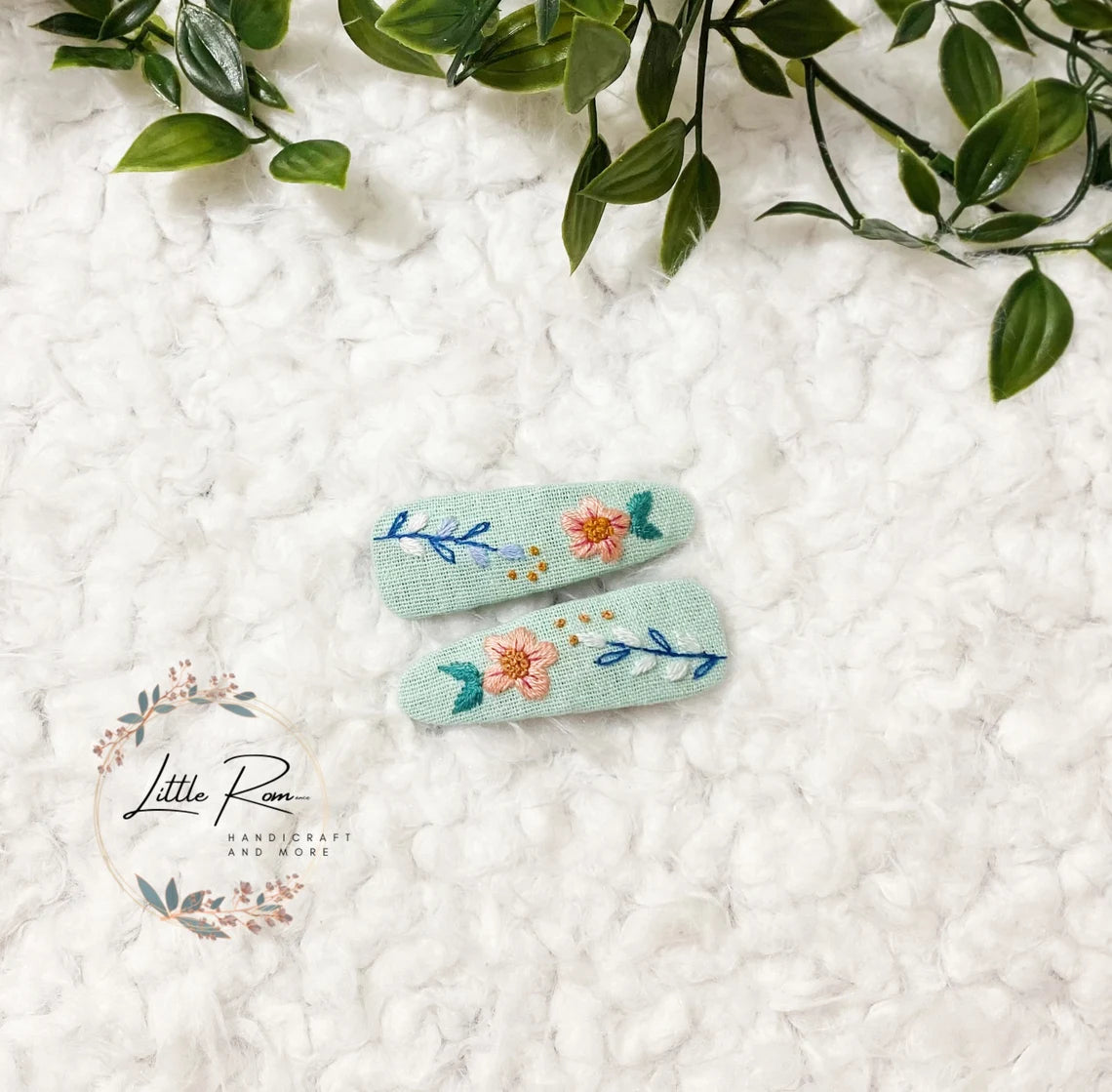 Hand-embroidered Tear-drop-shape Hair Clips | Floral Collection 2