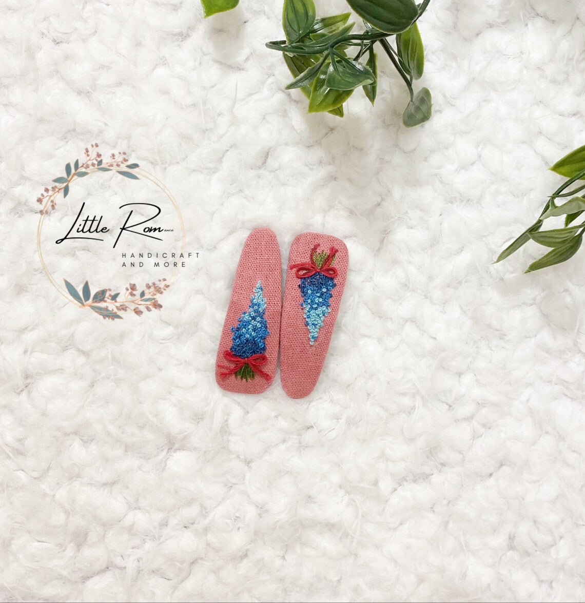 Hand-embroidered Tear-drop-shape Hair Clips | Floral Collection 3