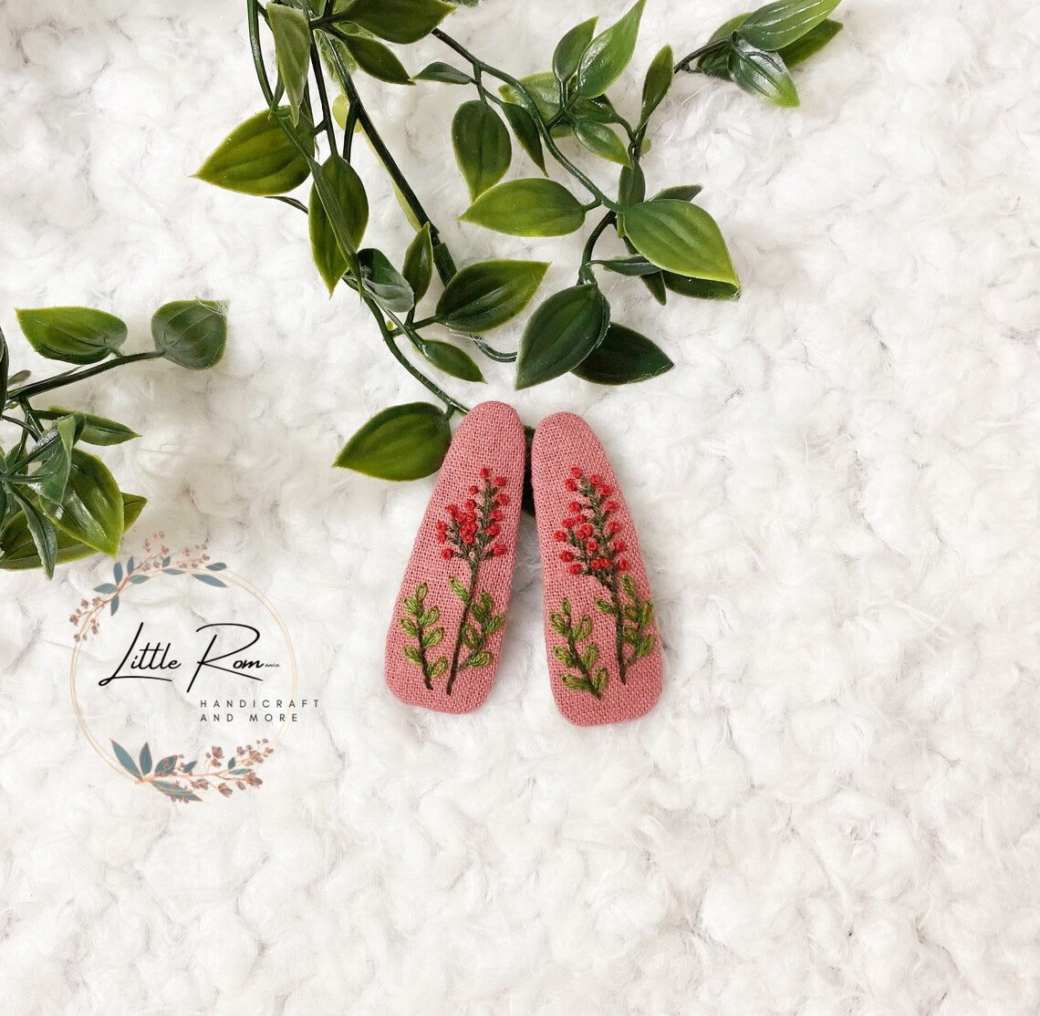 Hand-embroidered Tear-drop-shape Hair Clips | Floral Collection 3