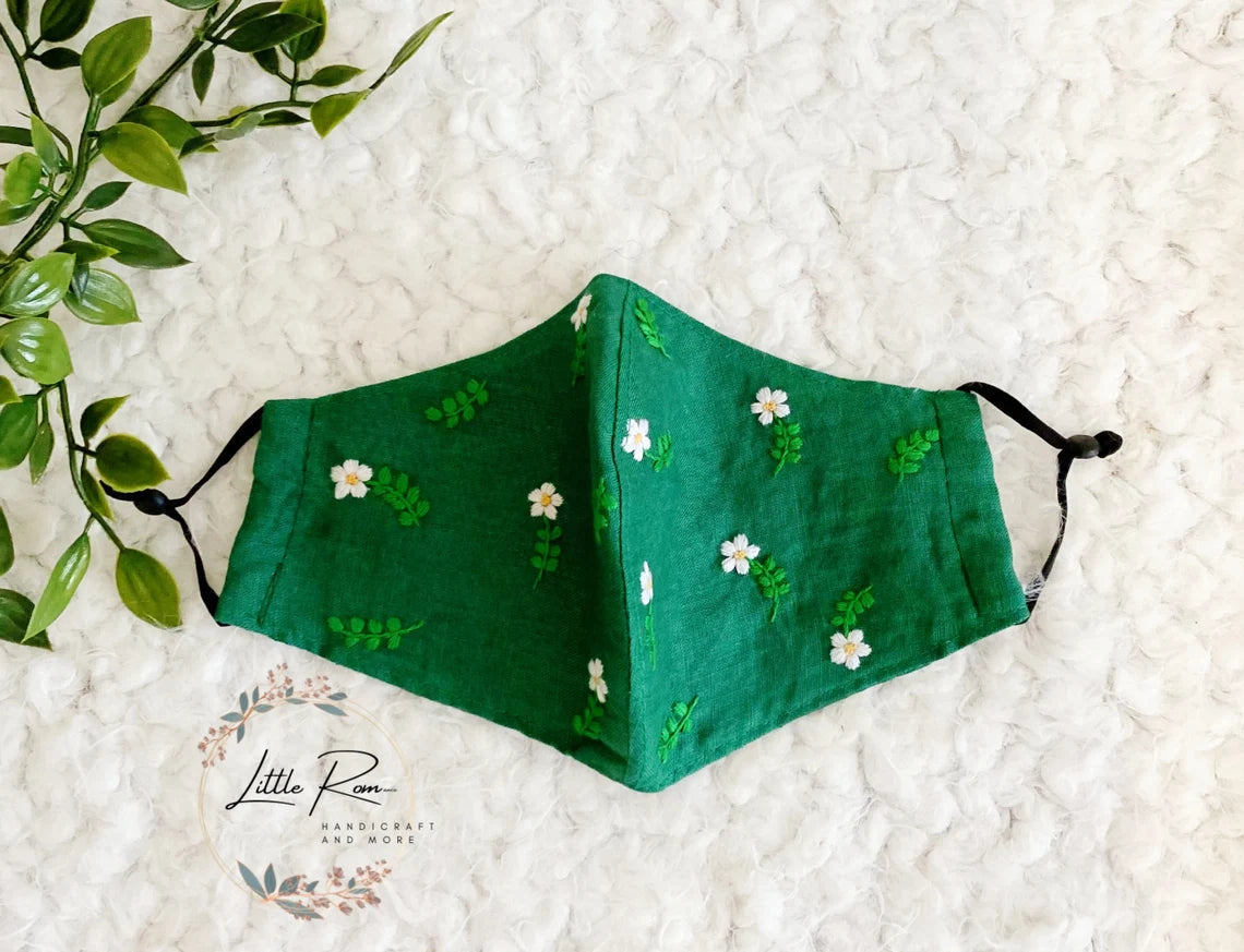 3 Layered Washable Premium Quality Face Masks with Filters Pocket, and Adjustable Elastics | Leaves, White Flower, Mint, Purple, Pride, Rabbits Pattern