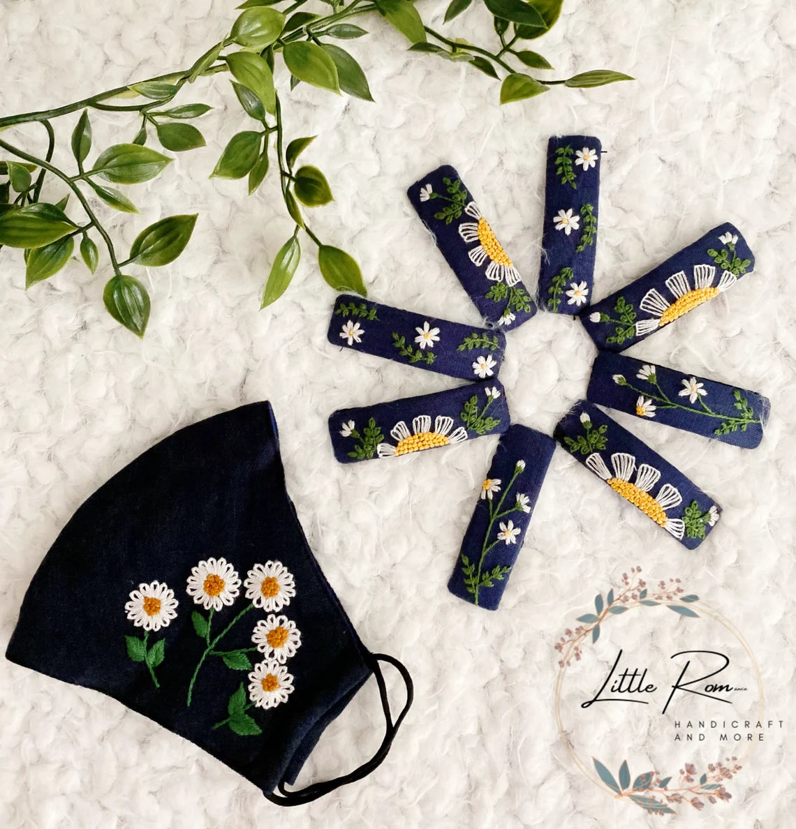 Hand-embroidered Rectangular Hair Clip | Strawberry and Daisy