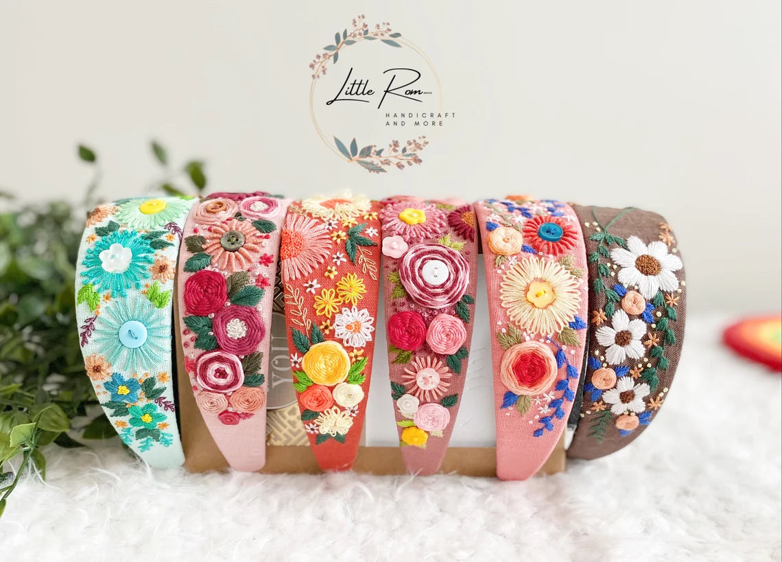 Hand-embroidered Headband | Full Floral Design | Collection 1