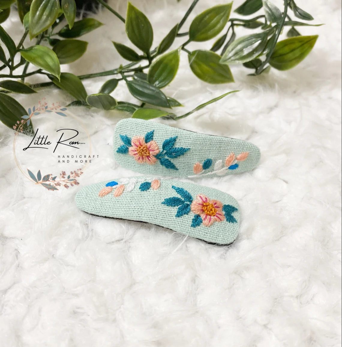 Hand-embroidered Tear-drop-shape Hair Clips | Floral Collection 2