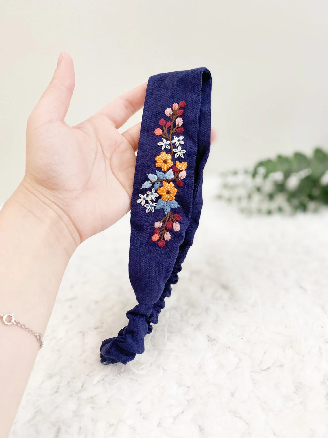Floral Hand-embroidered Linen Turbans | White Flower, Sun Flower, Apricot Flower, Wild Flower
