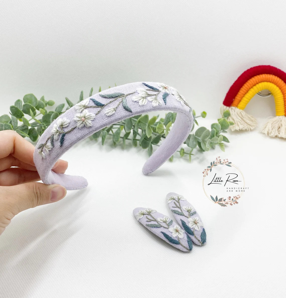 3 PCS Hand-embroidered Floral Headband and Hair Clip Set - Anna, Belle, Camile, Daisy Pattern - Summer Collection 1