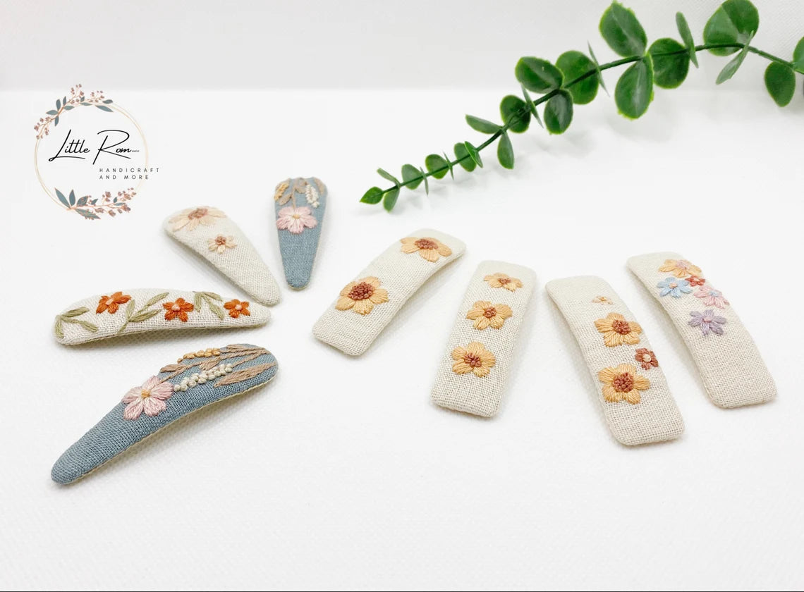 Hand-embroidered Hair Clip - Floral Angel Patterns
