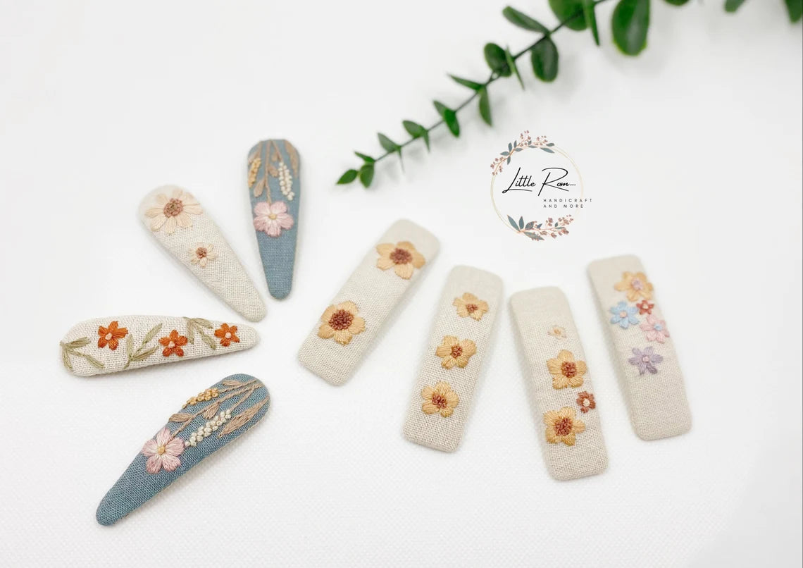 Hand-embroidered Hair Clip - Floral Angel Patterns