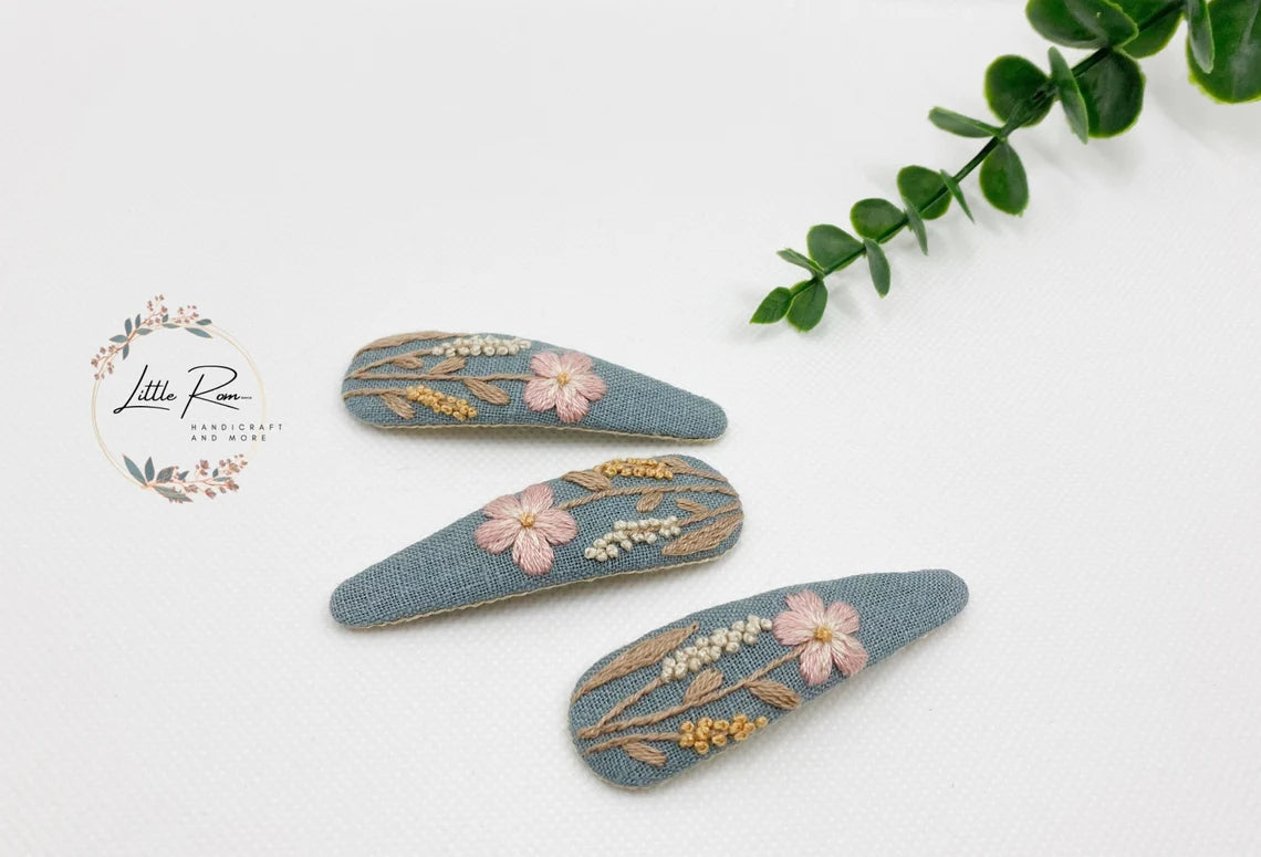 Hand-embroidered Hair Clip - Floral Angel Patterns
