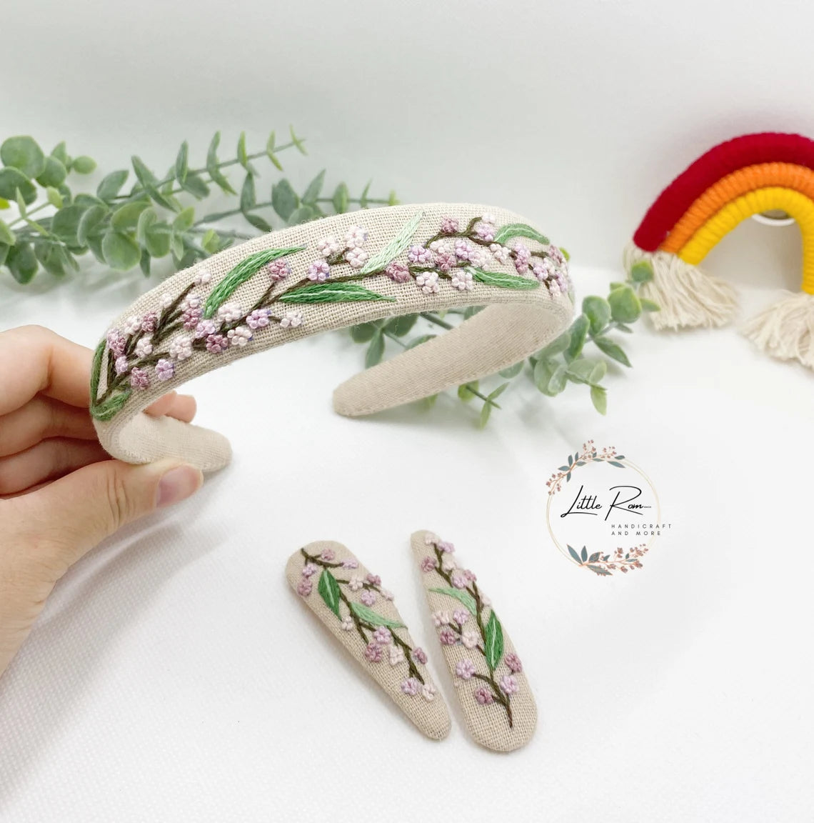 3 PCS Hand-embroidered Floral Headband and Hair Clip Set - Anna, Belle, Camile, Daisy Pattern - Summer Collection 1