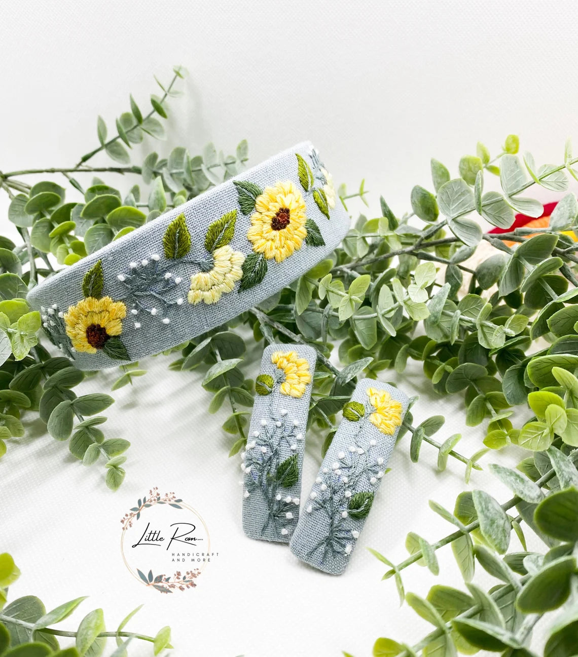 3 Pcs. Hand-embroidered Floral Headband and Hair Clip Set | Summer Collection 2