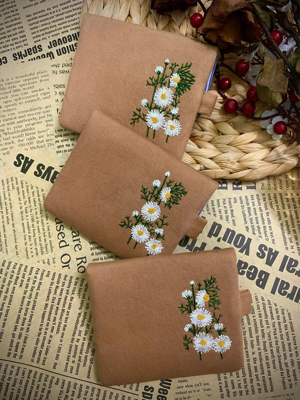 Hand-embroidered Wallets - Flower Meadow, Sunflower, Daisy Patterns