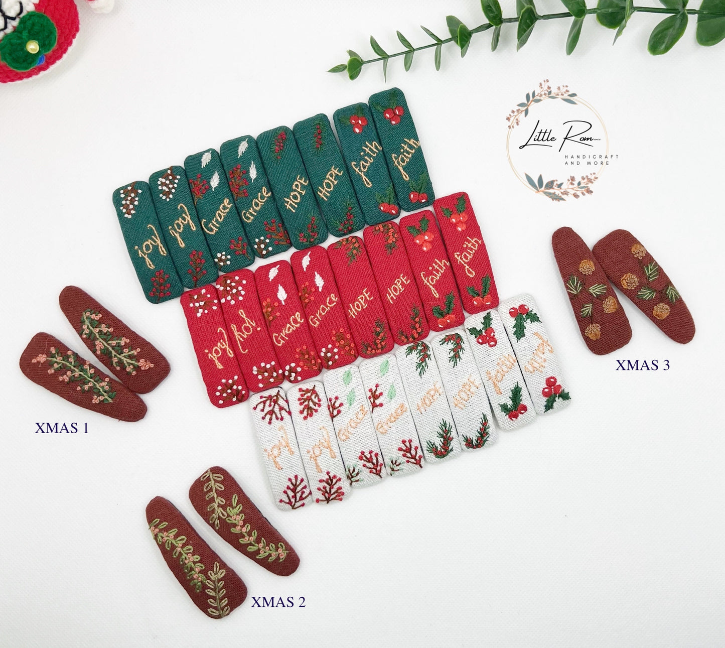 Christmas Themed Embroidered Hair Clips | Collection 1
