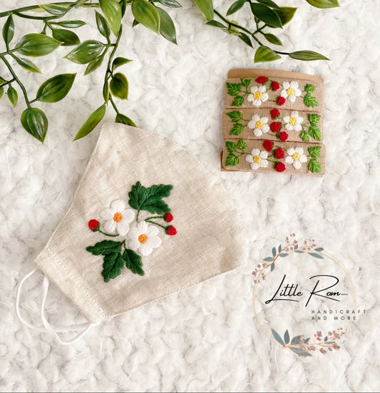 Hand-embroidered Rectangular Hair Clip | Strawberry and Daisy
