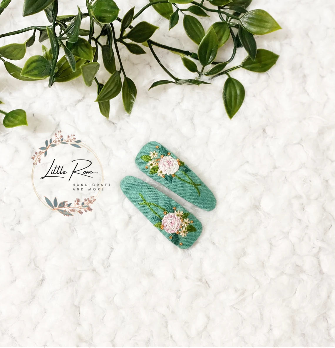 Hand-embroidered Tear-drop-shape Hair Clips | Floral Collection 2