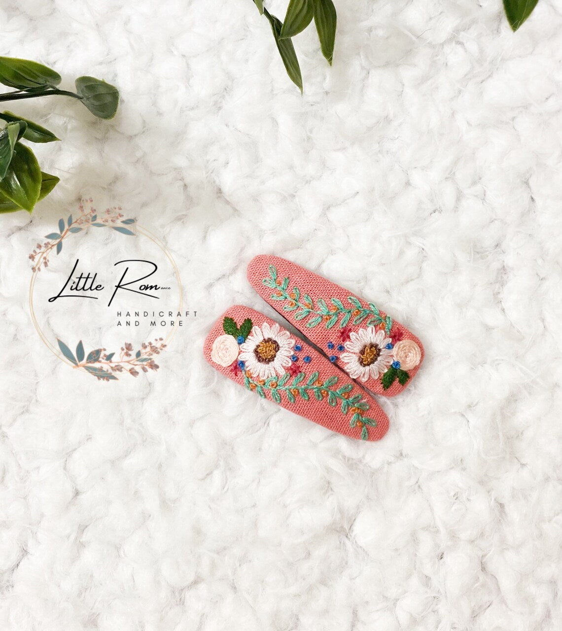 Hand-embroidered Tear-drop-shape Hair Clips | Floral Collection 3