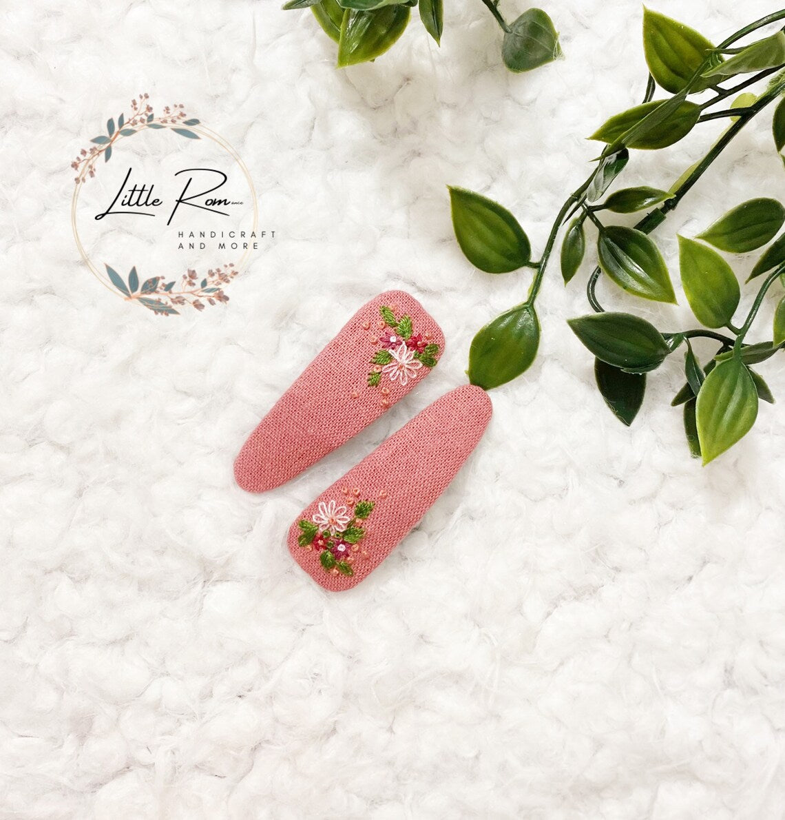 Hand-embroidered Tear-drop-shape Hair Clips | Floral Collection 3