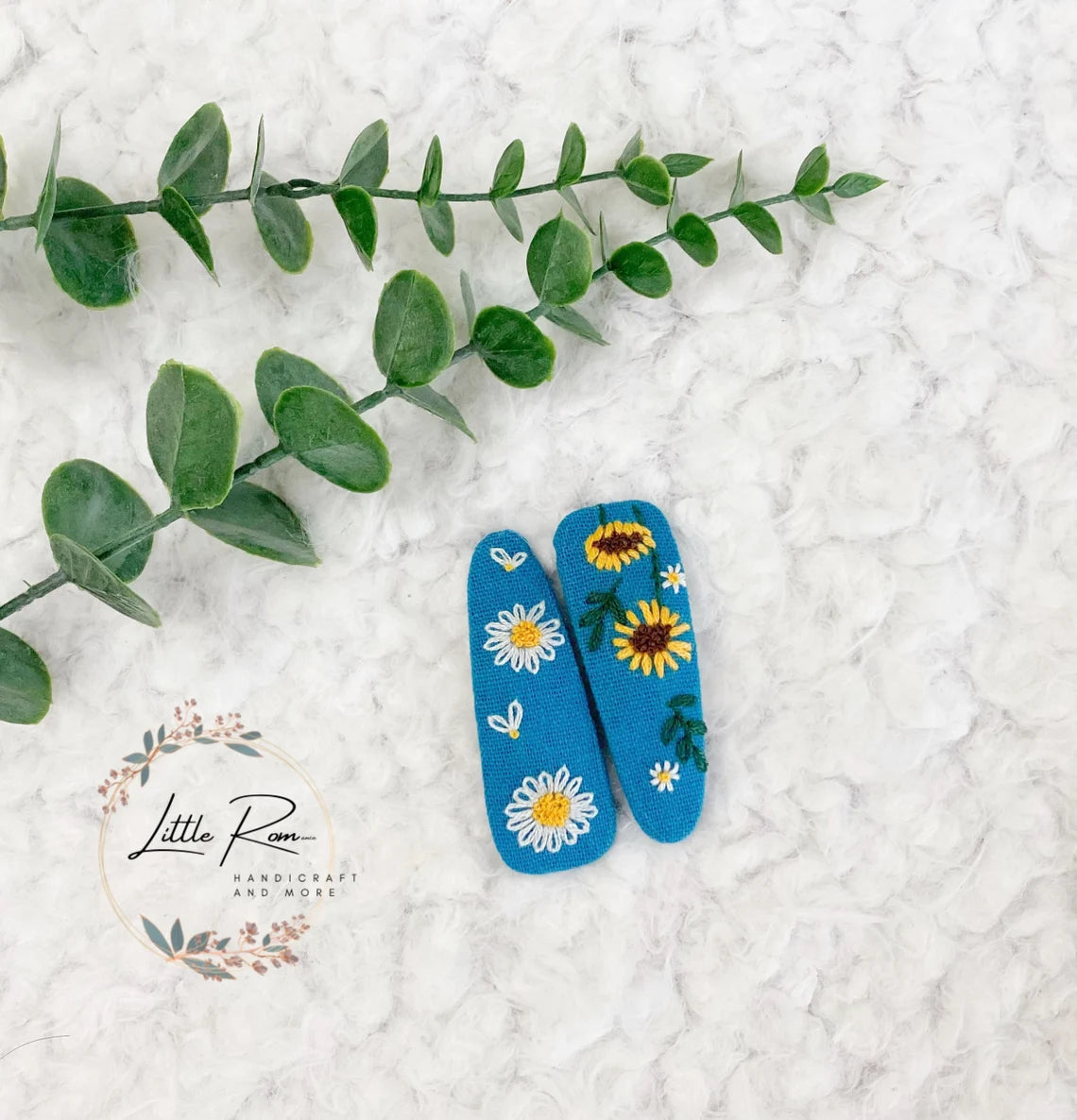 Embroidered Tear-drop-shape Floral Hair Clip | Sunflower and Daisy Collection