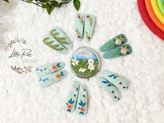 Hand-embroidered Tear-drop-shape Hair Clips | Floral Collection 2