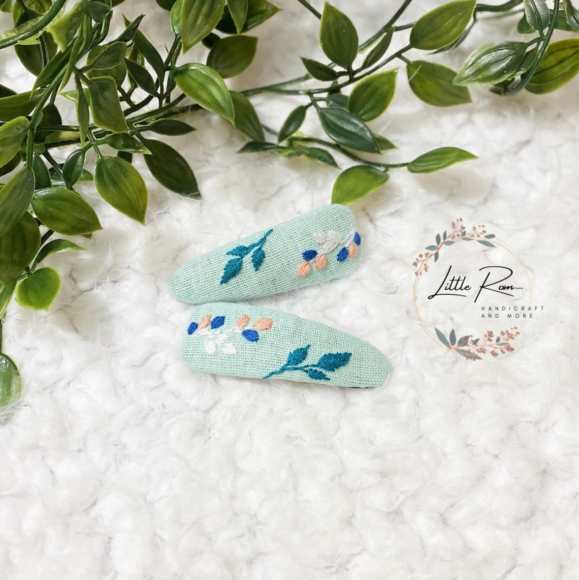 Hand-embroidered Tear-drop-shape Hair Clips | Floral Collection 2