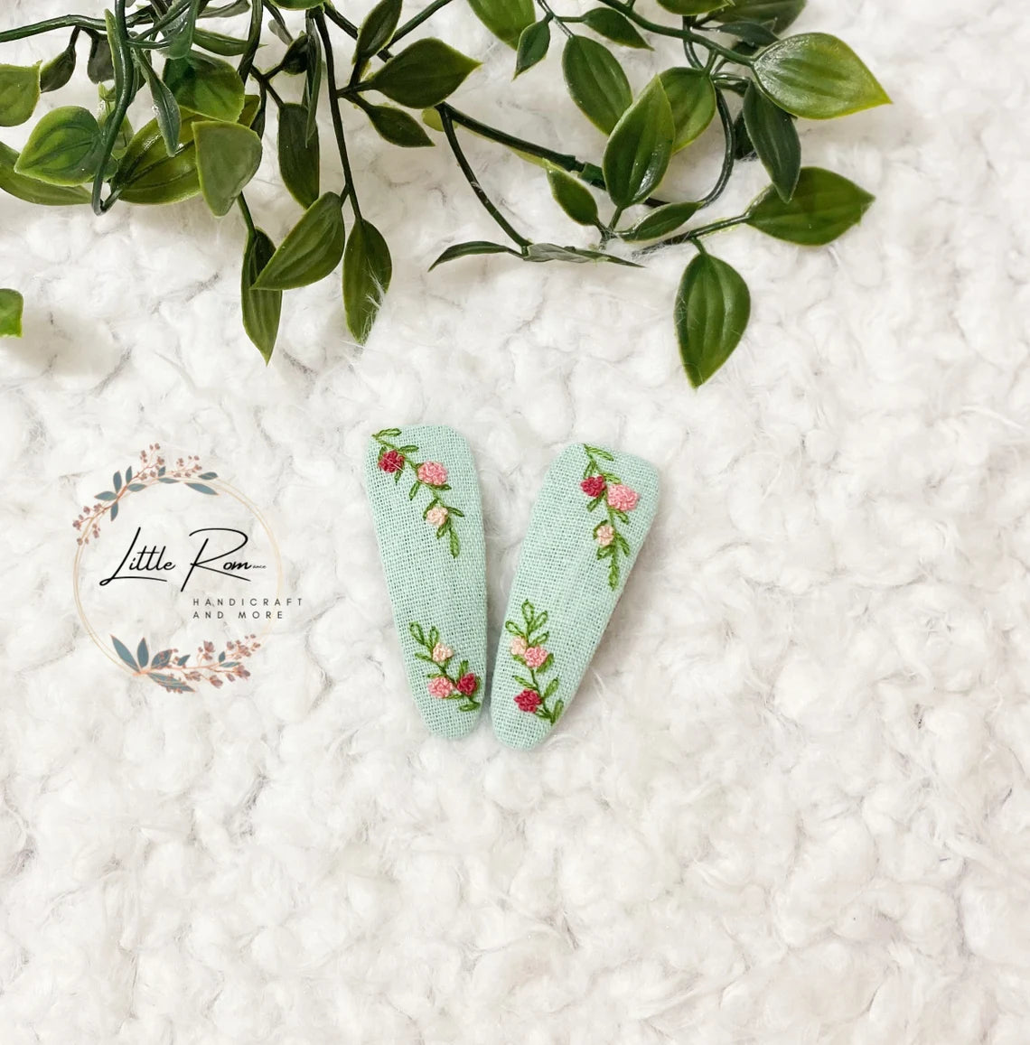 Hand-embroidered Tear-drop-shape Hair Clips | Floral Collection 2