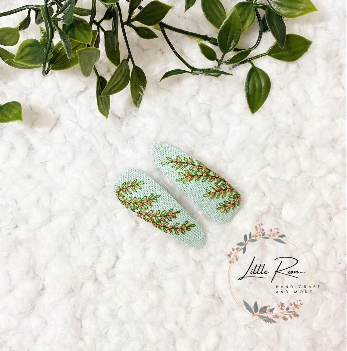 Hand-embroidered Tear-drop-shape Hair Clips | Floral Collection 2