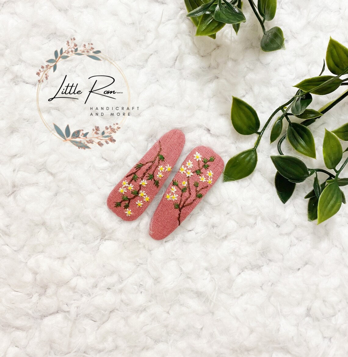 Hand-embroidered Tear-drop-shape Hair Clips | Floral Collection 3