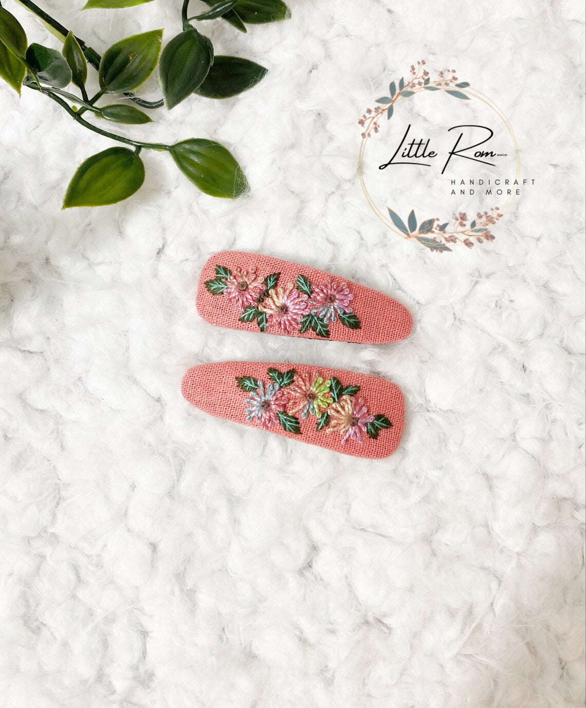 Hand-embroidered Tear-drop-shape Hair Clips | Floral Collection 3