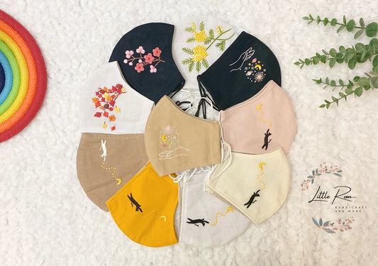 Embroidered Face Masks - Cat, Spring, Summer, Fall, and Boho Patterns