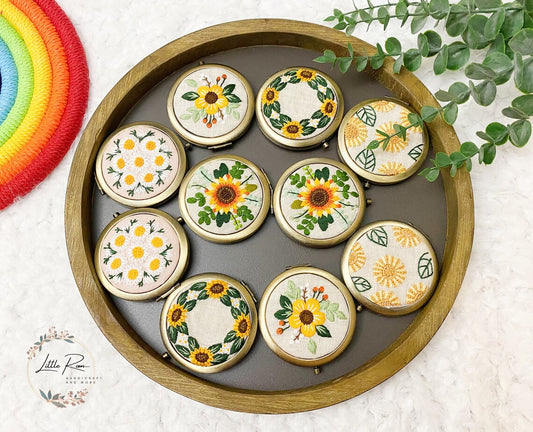 Cute Vintage Embroidered Floral Compact Mirrors | Sun Flower and Daisy Collection