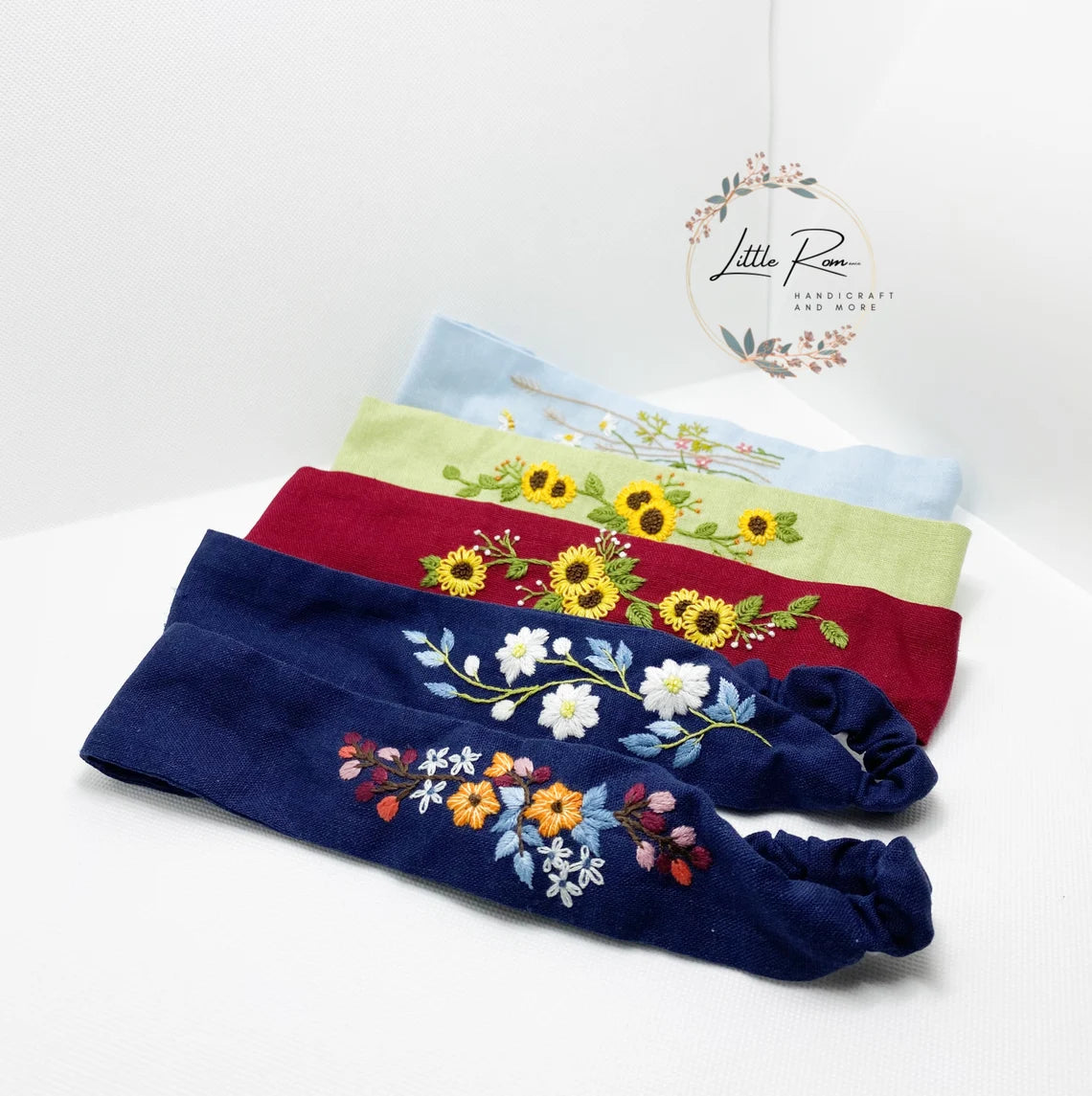 Floral Hand-embroidered Linen Turbans | White Flower, Sun Flower, Apricot Flower, Wild Flower