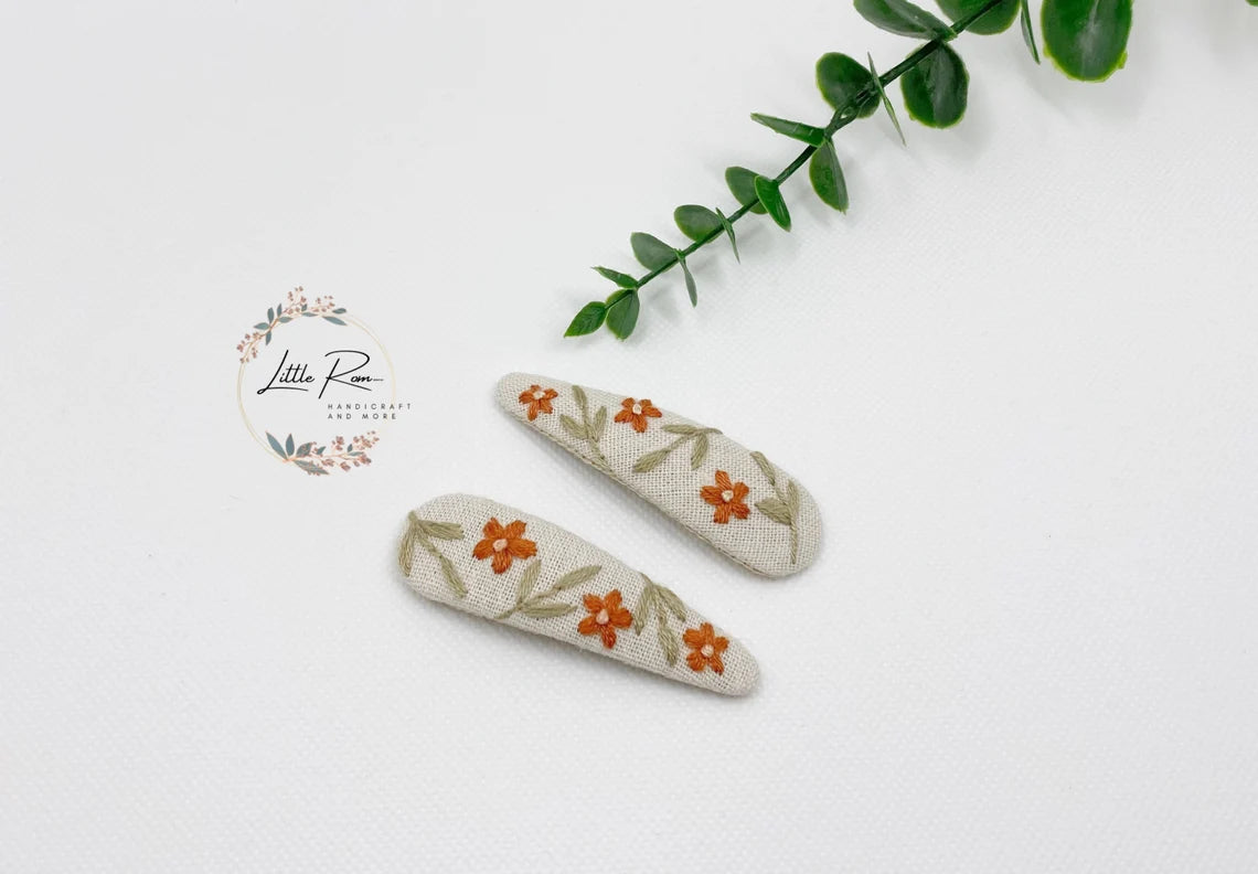 Hand-embroidered Hair Clip - Floral Angel Patterns