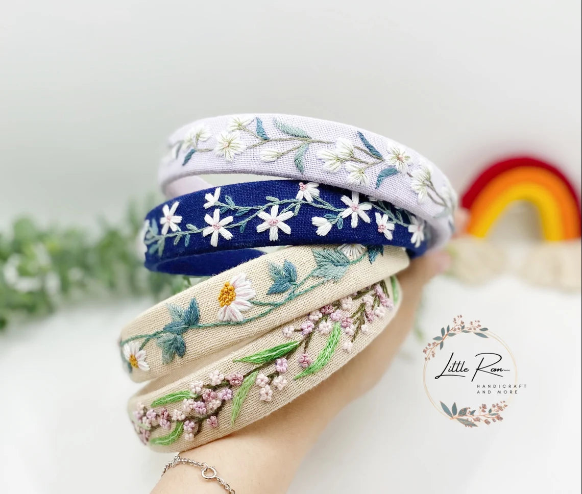 3 PCS Hand-embroidered Floral Headband and Hair Clip Set - Anna, Belle, Camile, Daisy Pattern - Summer Collection 1
