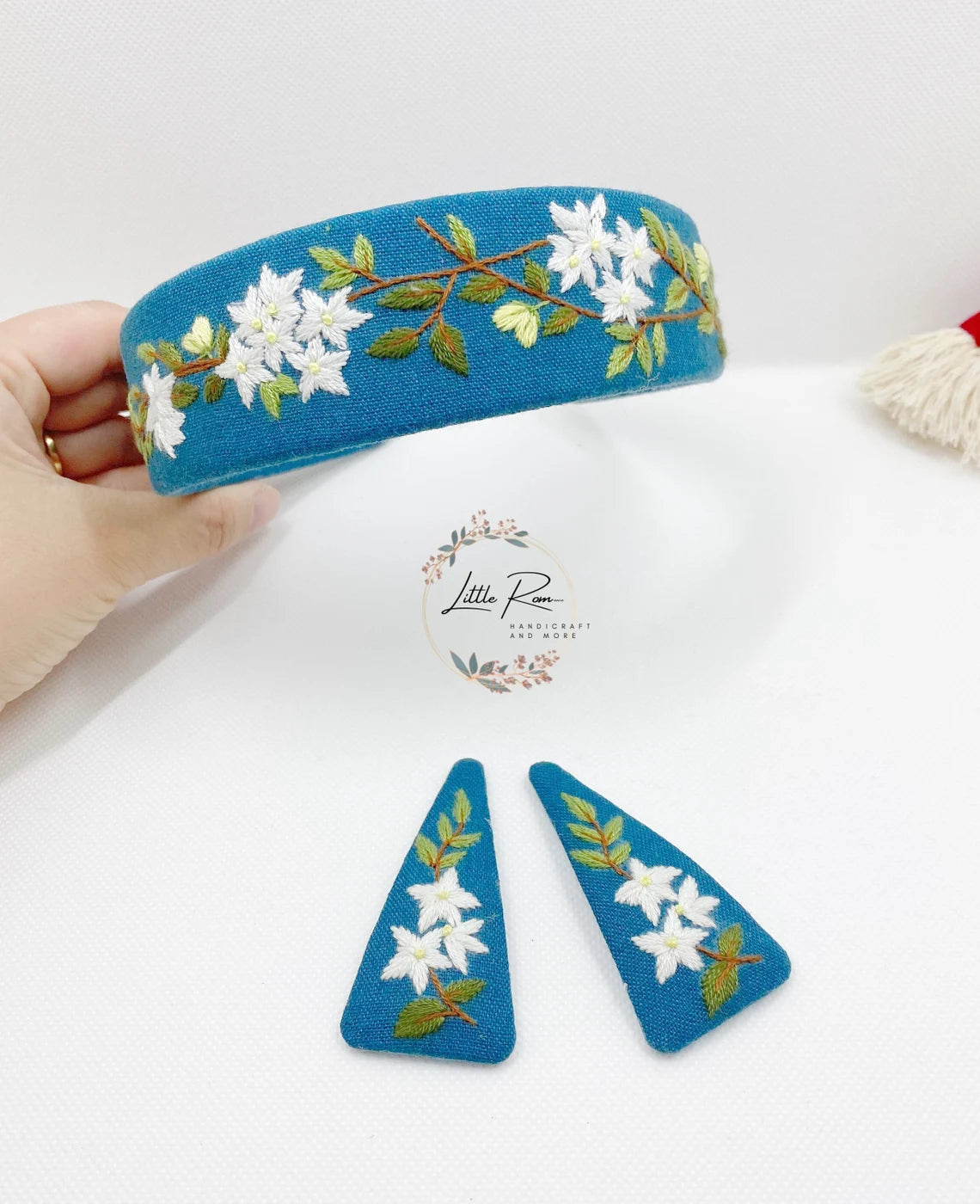 3 Pcs. Hand-embroidered Floral Headband and Hair Clip Set | Summer Collection 2