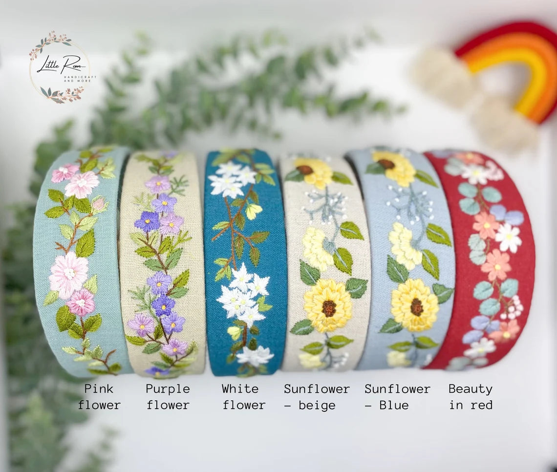 3 Pcs. Hand-embroidered Floral Headband and Hair Clip Set | Summer Collection 2