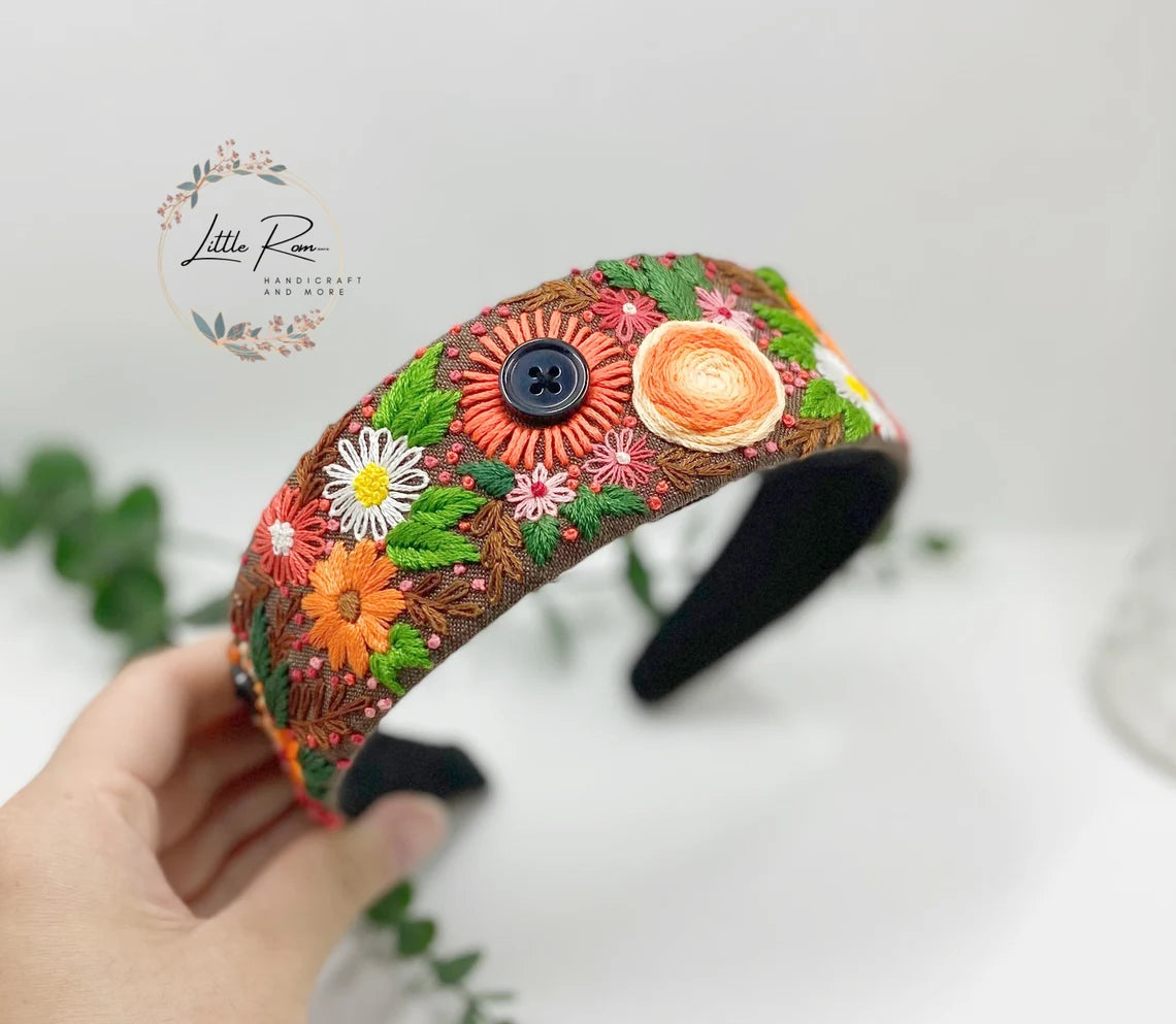 Hand-embroidered Headband | Full Floral Design  | Collection 1