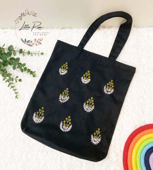 Floral Embroidery Tote Bag