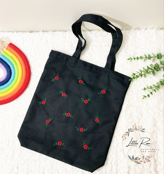Hibiscus Flower Embroidery Tote Bag