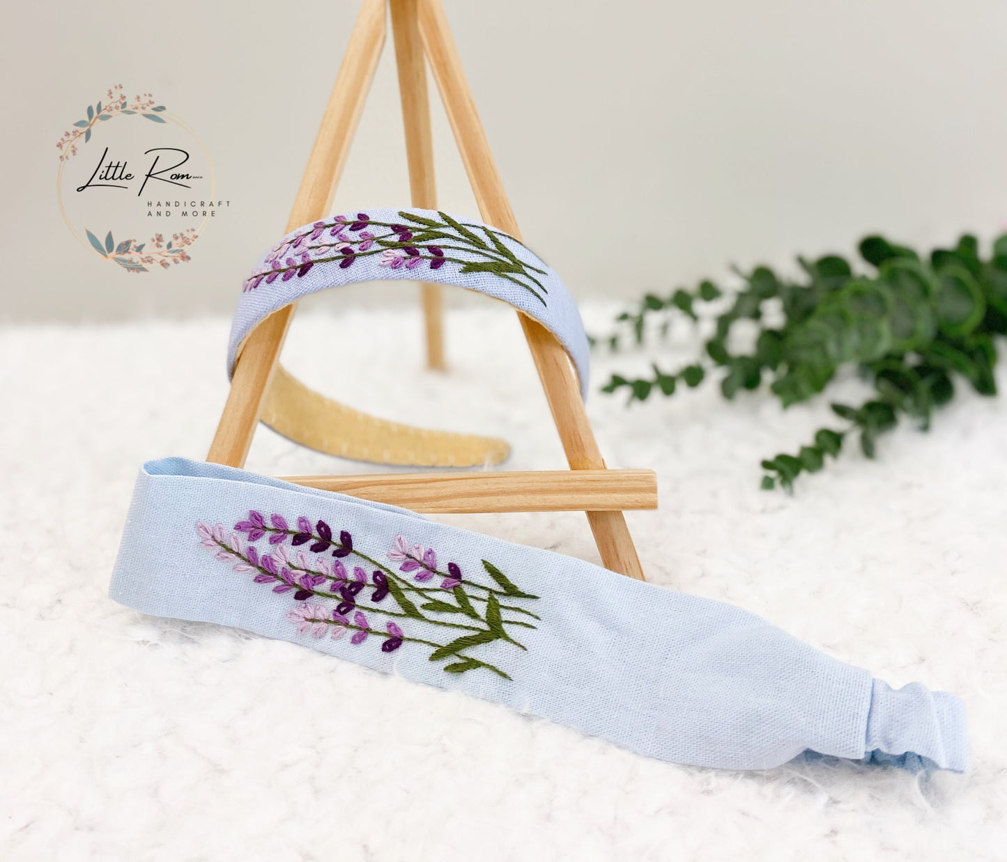 Hand-embroidered Floral Headband and Turban - 2 PCS set | Daisy, Lavender Patterns