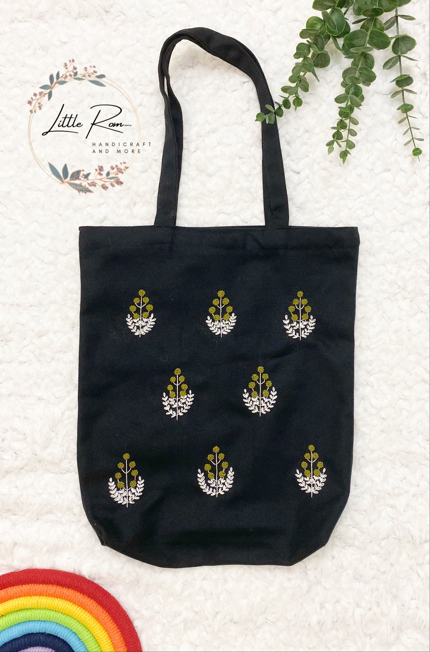 Floral Embroidery Tote Bag