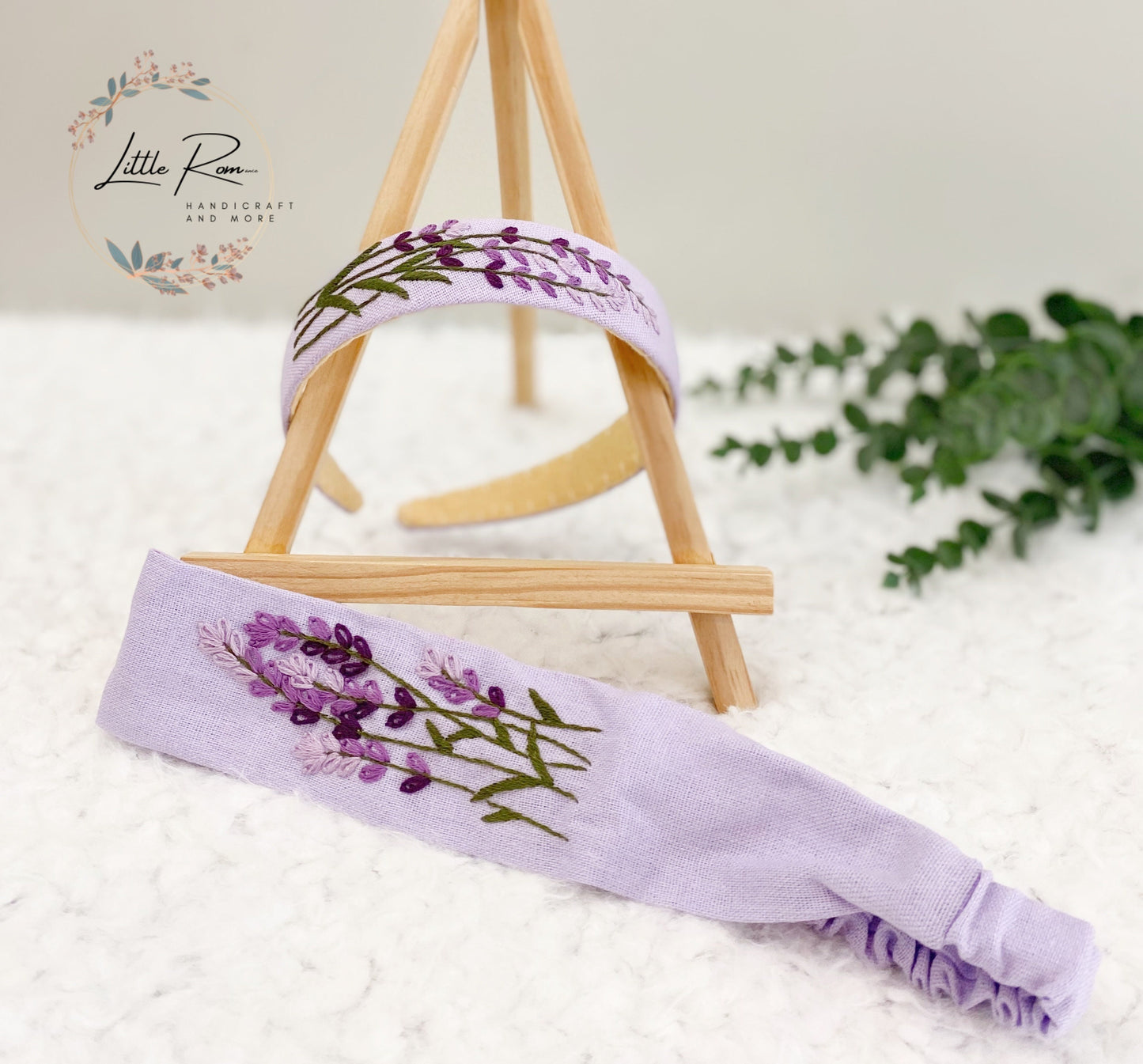 Hand-embroidered Floral Headband and Turban - 2 PCS set | Daisy, Lavender Patterns