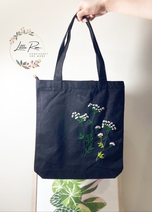 Wild Flower Embroidery Tote Bag
