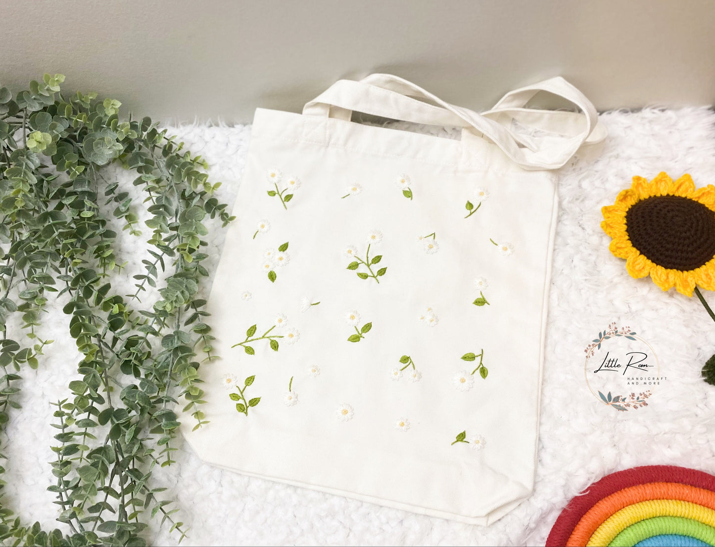 Daisy Embroidery Tote Bag