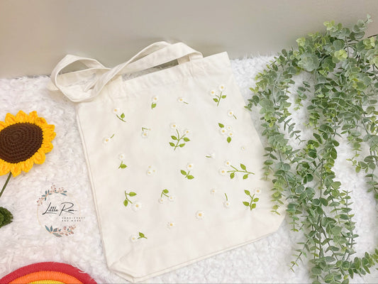 Daisy Embroidery Tote Bag