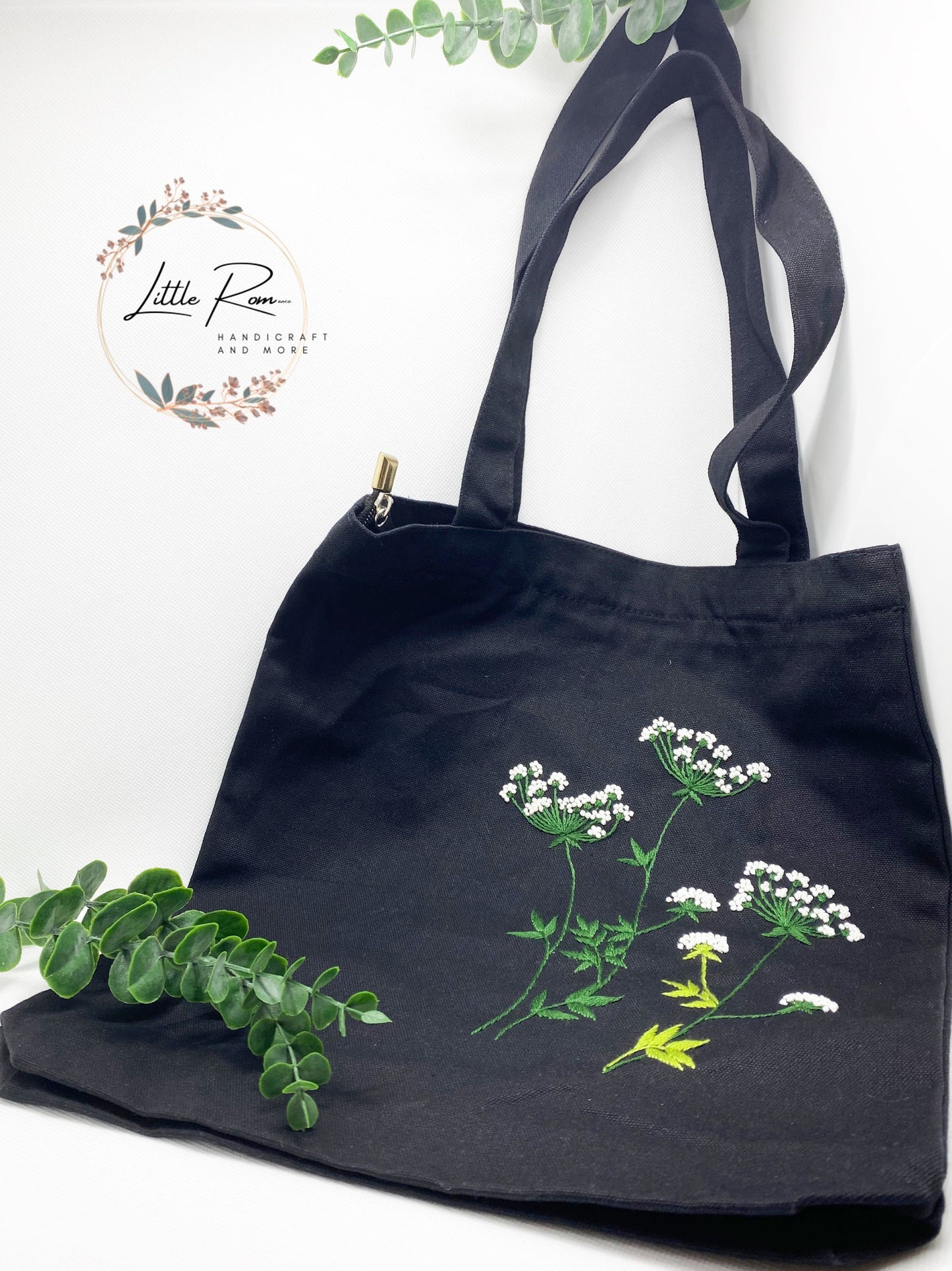 Wild Flower Embroidery Tote Bag