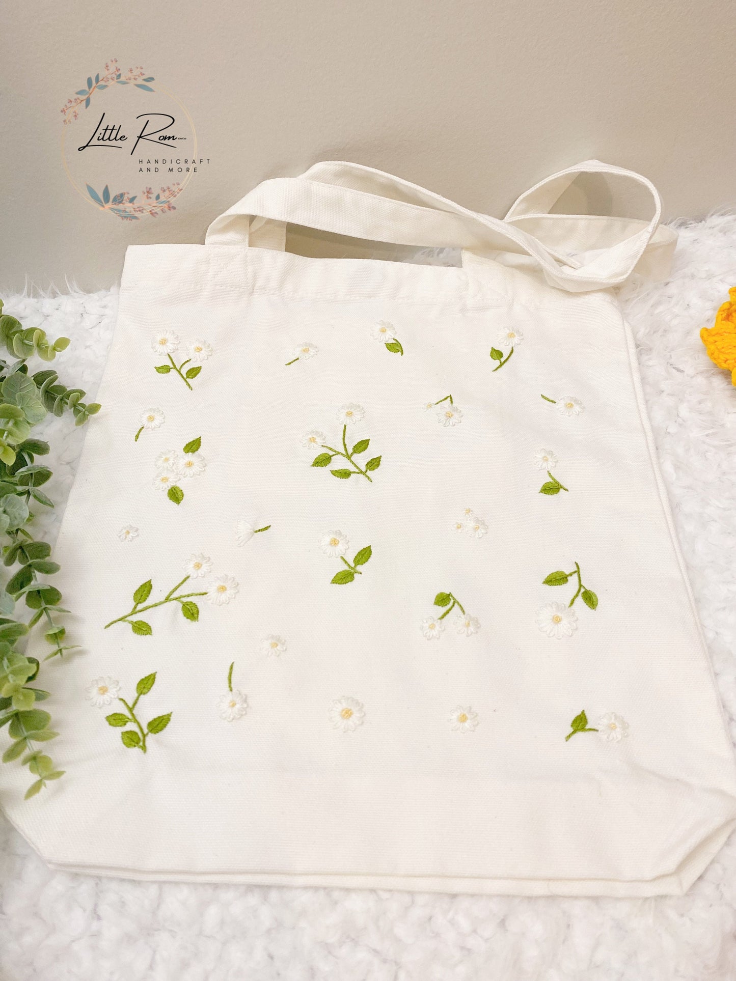 Daisy Embroidery Tote Bag