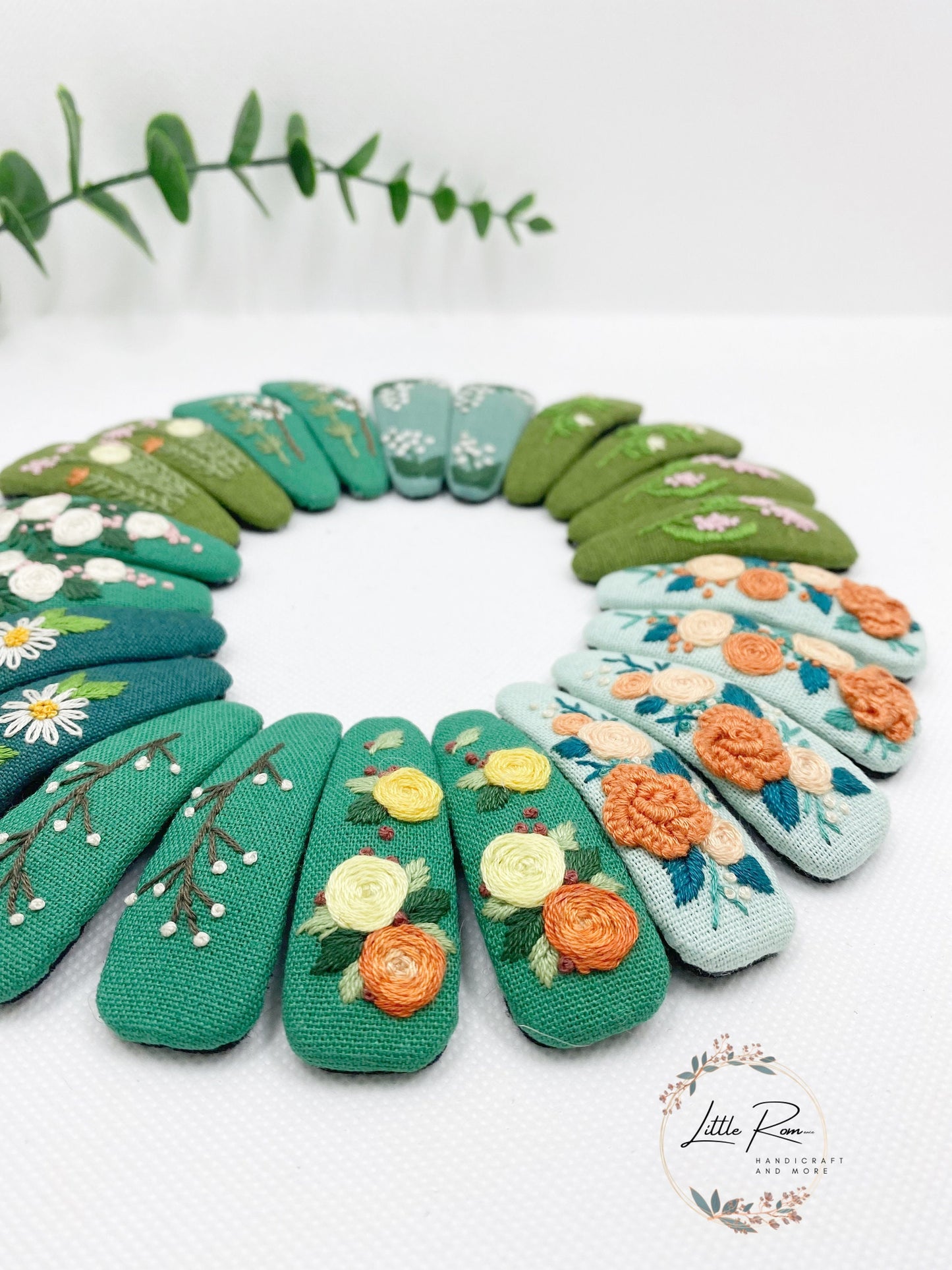 Hand-embroidered Rectangle Hair Clips | 11 Shades of Green