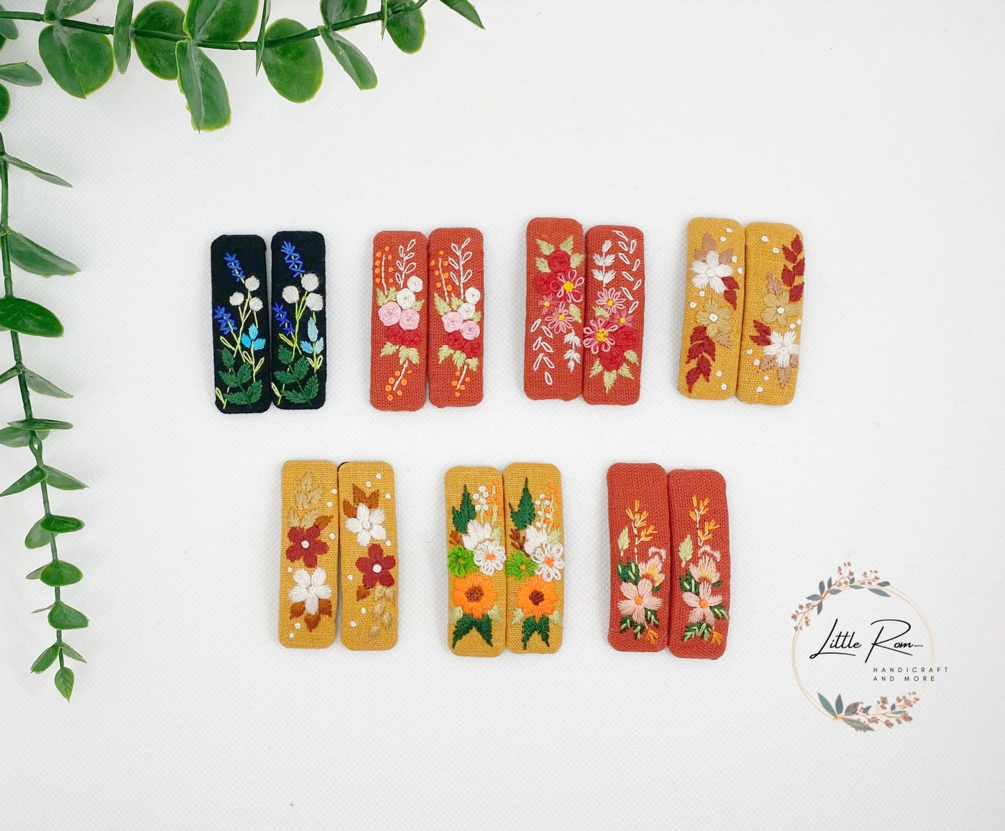 Hand-embroidered Rectangular Hair Clip | Fall Foliage 1