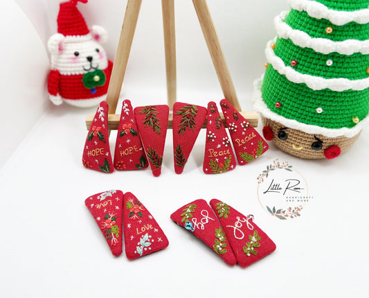 Christmas Themed Embroidered Triangle Hair Clips | Floral Collection 2