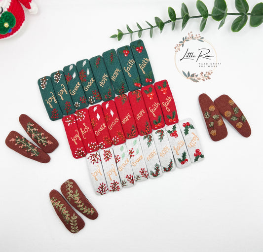 Christmas Themed Embroidered Hair Clips | Collection 1