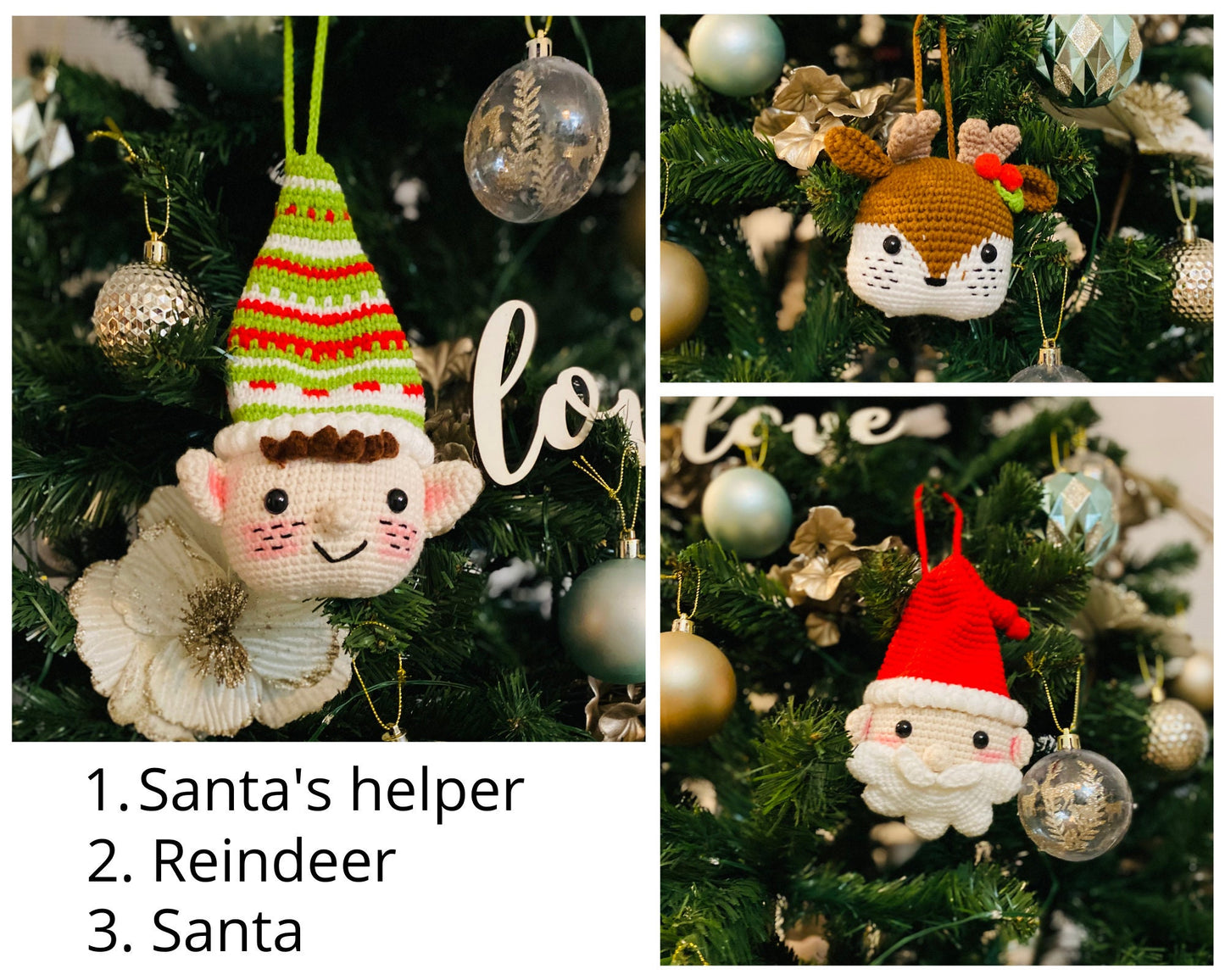 Christmas Crochet Ornaments - Santa, Reindeer, Snowman and more...